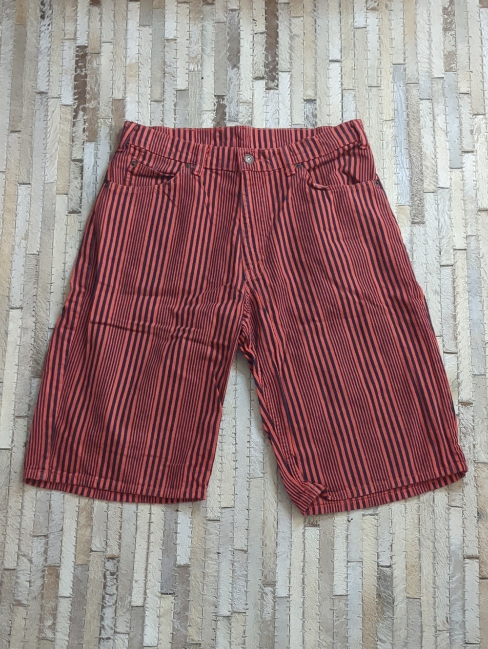 Levi's 560 Orange Tab Striped Shorts Men 32 Orange Vintage 90s Loose Fit Jorts
